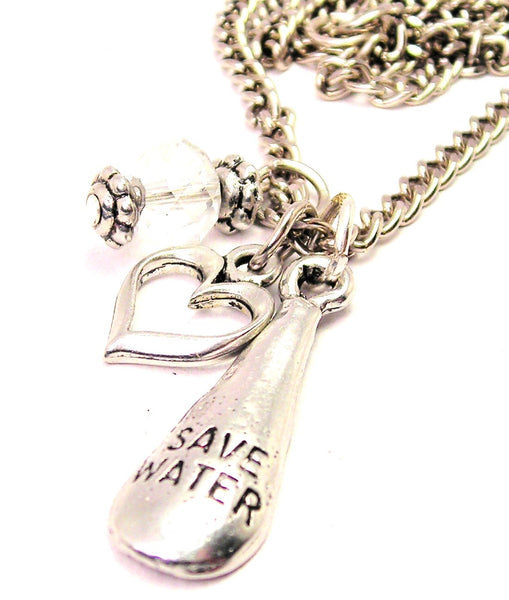 Save Water Drop Necklace with Small Heart