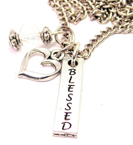 Blessed Long Tab Necklace with Small Heart