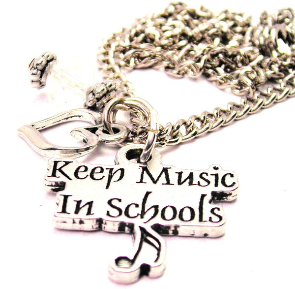 Keep Music In School Necklace with Small Heart