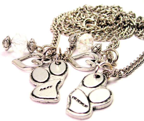 Set Of 2 Best Friends Paw Prints Necklace with Small Heart