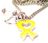 Hand Painted Heart Shaped Awareness Ribbon Yellow Necklace with Small Heart