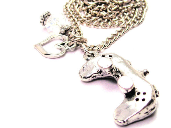 3D Video Game Controller Necklace with Small Heart