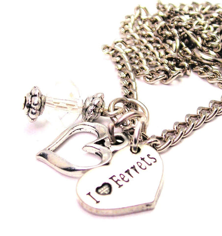I Love Ferrets Heart Necklace with Small Heart