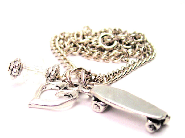 Skateboard Necklace with Small Heart