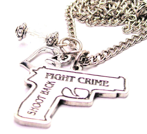 Fight Crime Shoot Back Hand Gun Necklace with Small Heart
