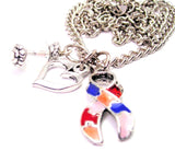 Hand Painted Autism Awareness Ribbon Necklace with Small Heart