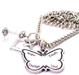 Hope Faith Love Courage Butterfly Necklace with Small Heart