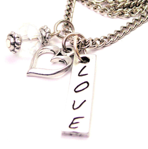 Love Long Tab Necklace with Small Heart