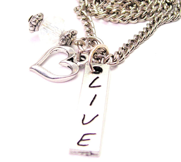 Live Long Tab Necklace with Small Heart