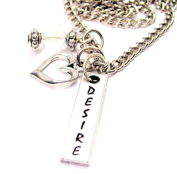 Desire Long Tab Necklace with Small Heart