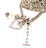 Prayer Long Tab Necklace with Small Heart