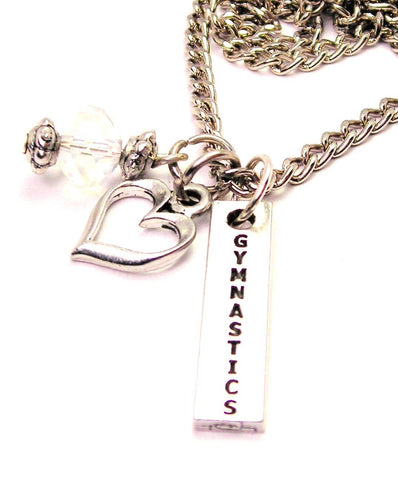 Gymnastics Long Tab Necklace with Small Heart
