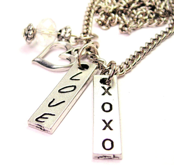 Love Xoxo Long Tab Necklace with Small Heart
