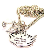 My Heart Burns With Love Necklace with Small Heart
