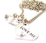 Love Me With Skull And Crossbones Necklace with Small Heart