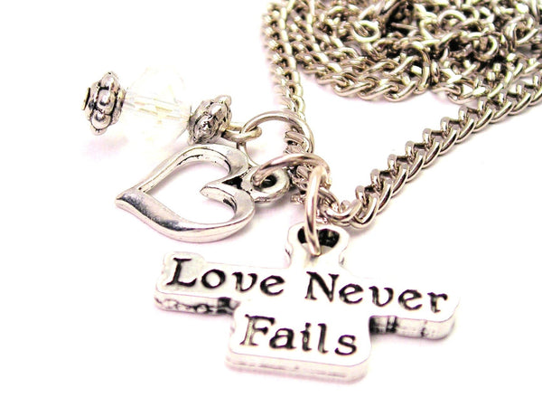 Love Never Fails Necklace with Small Heart