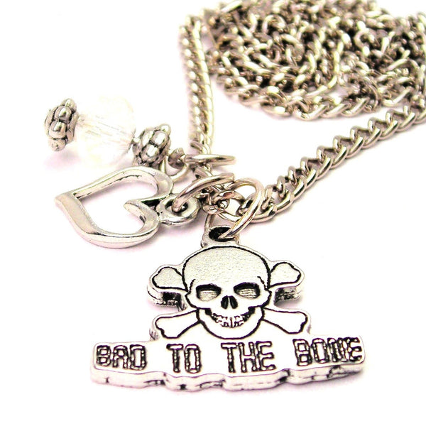 Bad To The Bone Male Skull Necklace with Small Heart