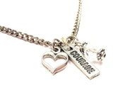 Courage Long Tab Necklace with Small Heart