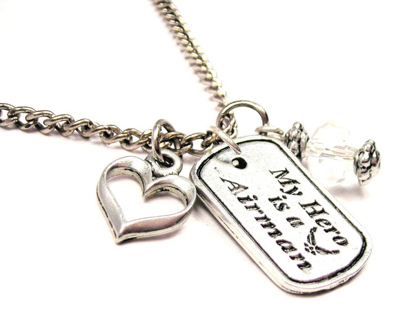 My Hero Is A Airman Necklace with Small Heart