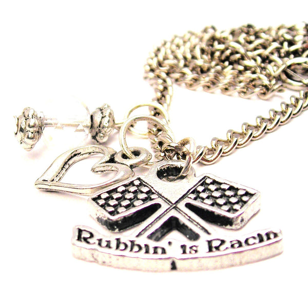 Rubbin Is Racin Race Flags Necklace with Small Heart
