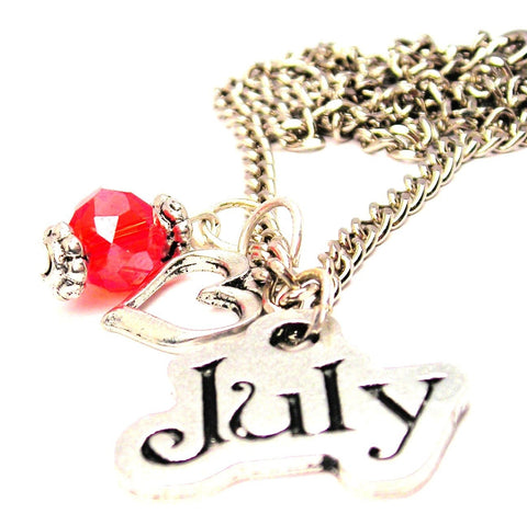 July Outlined Necklace with Small Heart