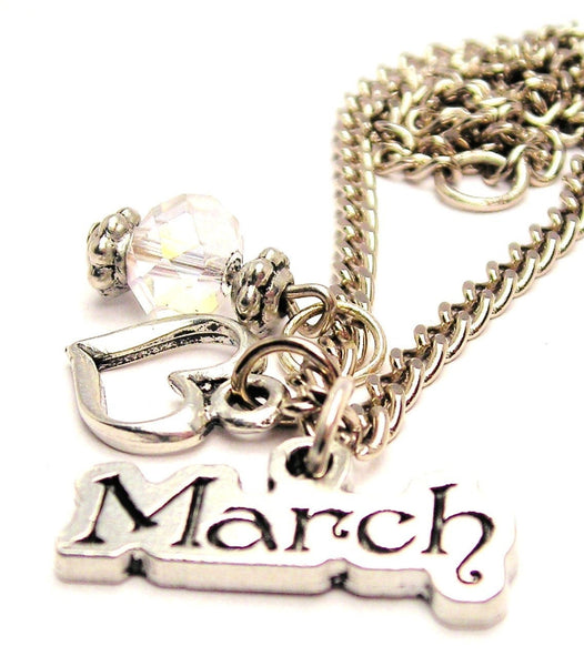 March Outlined Necklace with Small Heart