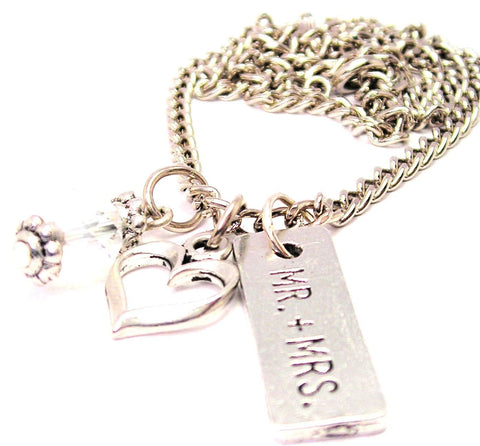 Mr And Mrs Tab Necklace with Small Heart