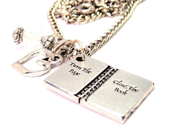 Turn The Page Close The Book Necklace with Small Heart