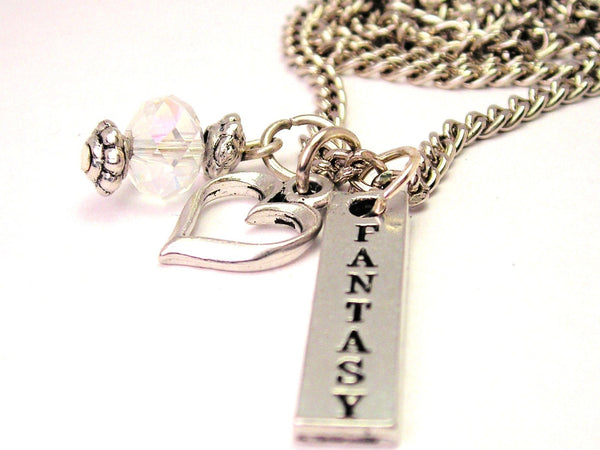 Fantasy Long Tab Necklace with Small Heart
