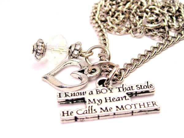 I Know A Boy That Stole My Heart He Calls Me Mother Necklace with Small Heart