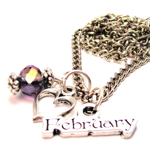 February Outlined Necklace with Small Heart