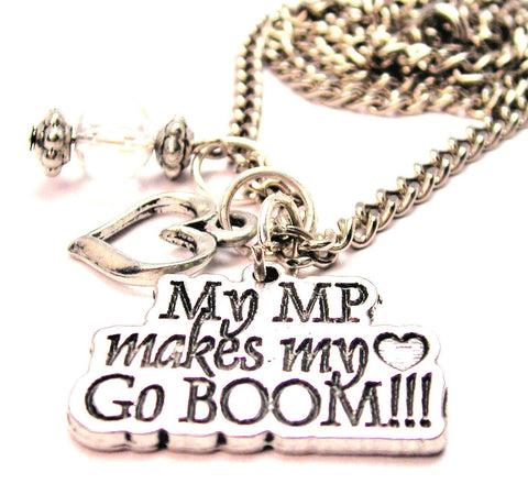 My Mp Makes My Heart Go Boom Necklace with Small Heart