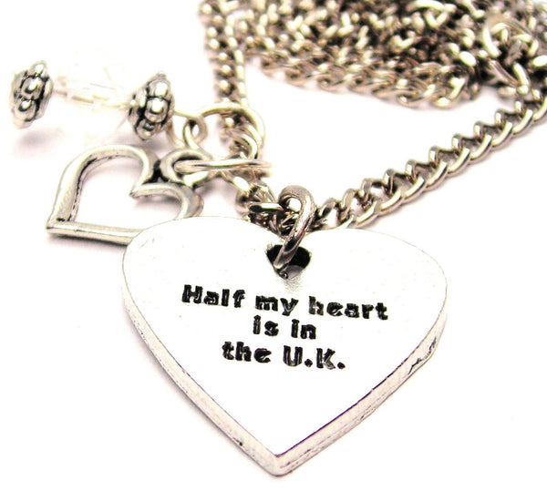 Half My Heart Is In The Uk Necklace with Small Heart