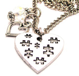 Heart With Puzzle Pieces All Over Necklace with Small Heart