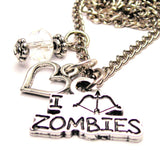 I Shoot Zombies Bow And Arrow Style Necklace with Small Heart