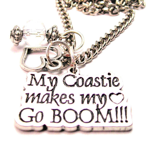 My Coastie Makes My Heart Go Boom Necklace with Small Heart