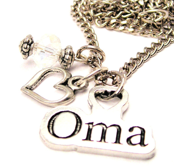 Oma Grandmother In German Heart And Crystal Necklace