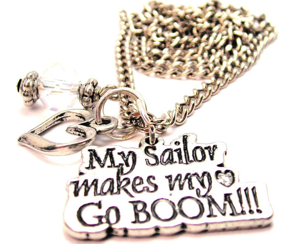 My Sailor Makes My Heart Go Boom Necklace with Small Heart