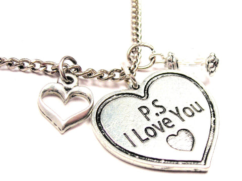 Ps I Love You Heart Necklace with Small Heart