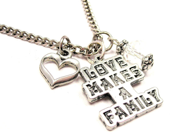 Love Makes A Family Heart And Crystal Necklace