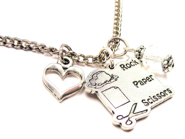Rock Paper Scissors Necklace with Small Heart