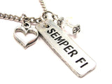 Semper Fi Tab Necklace with Small Heart