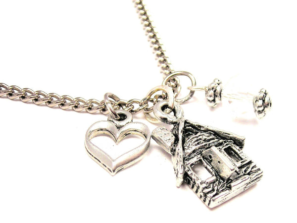 Log Cabin Necklace with Small Heart