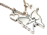 I Love Butterflies Butterfly Necklace with Small Heart