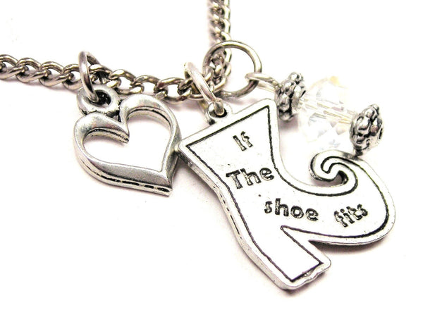 If The Shoe Fits Witch Boot Necklace with Small Heart