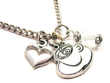 Steaming Hot Coffee Necklace with Small Heart