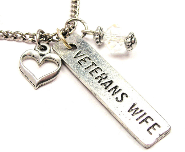 Veterans Wife Tab Necklace with Small Heart