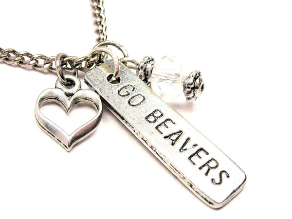 Go Beavers Tab Necklace with Small Heart