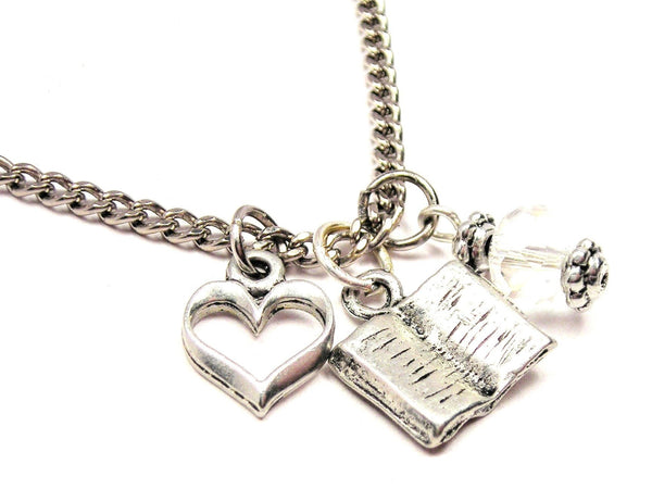 Open Book Necklace with Small Heart