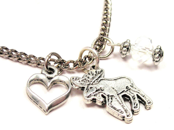 Moose Necklace with Small Heart